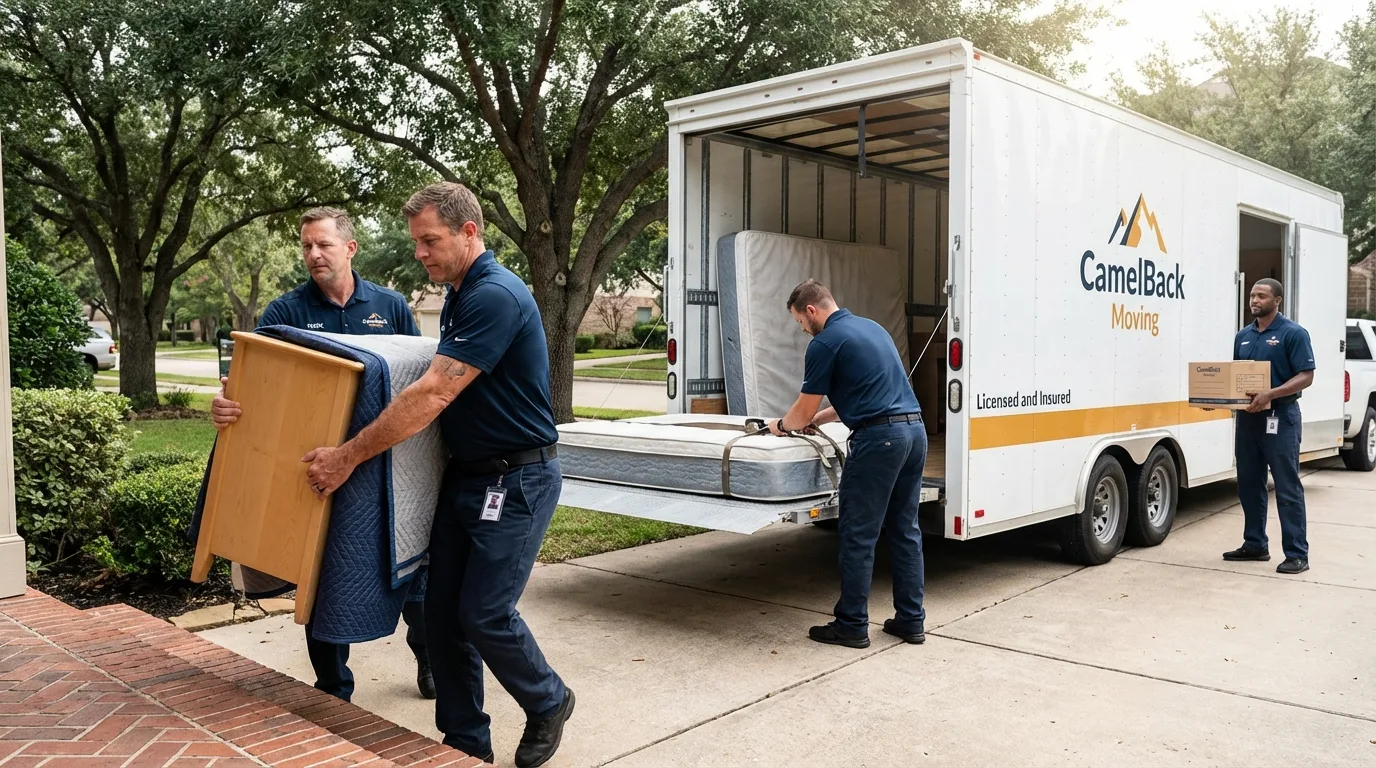 Crew loading residential truck for cross-state move from Ellettsville, IN