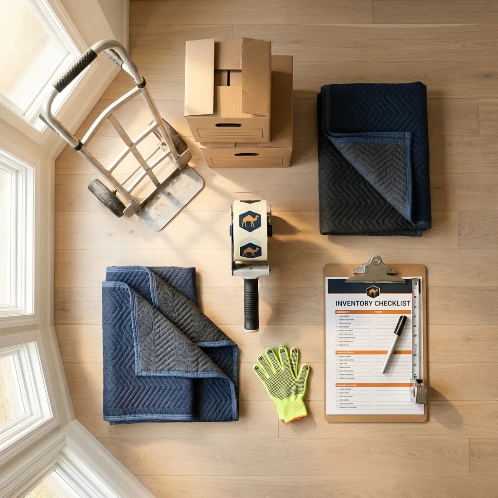 Professional moving supplies and packing materials layout for Ellettsville residential relocations